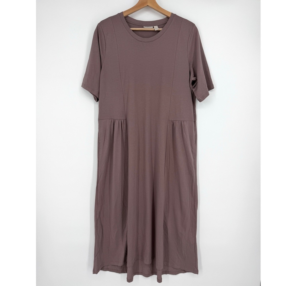 LOGO Lori Goldstein Women's Katya Mauve Short Sleeve Midi Dress Sz M Minimalist